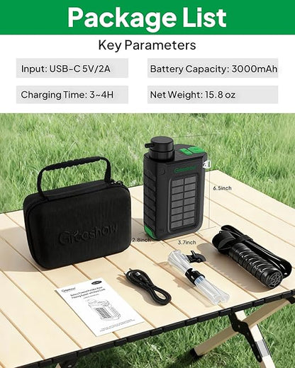 Greeshow Portable Electric Water Filter for Camping & Survival - 0.01 Micron Water Purification System with Solar, Hand Crank, USB-C Charge - Power Bank & LED Light for Backpacking Gear, Emergency Kit