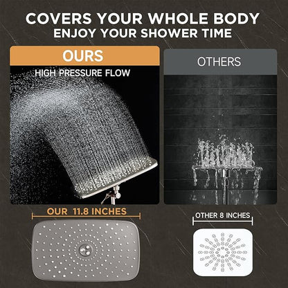 Veken 11.8" Brushed Nickel Rain Shower Head with Handheld, High Pressure Handheld Shower Heads with Multi Spray Modes,Rainfall Combo with 15" Metal Extension Arm,Detachable Dual Shower,Regaderas Para