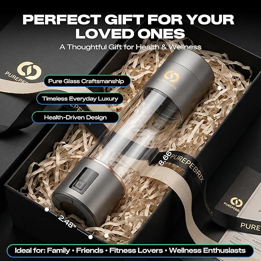 PUREPEBRIX Hydrogen Water Bottle Generator - Up to 6400 PPB & 12-Hour Hydrogen Retention - H2 Certified SPE/PEM Tech - Portable, Recovery & Thoughtful Wellness Gift (Grey)