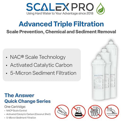 The Answer 12” Hard Water Scale Prevention Filter – Salt-Free NAC Technology Stops & Removes Scale Up to 26 Grains, Removes Chlorine & Other Common Municipal Water Chemicals, 7500 Gallons