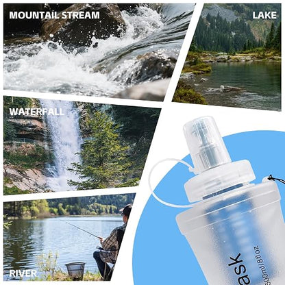 AXEN Collapsible Water Bottle with Filter System, Soft Hydration Flask for Trail Running, Camping, Hiking, Cycling, 700ml Clear