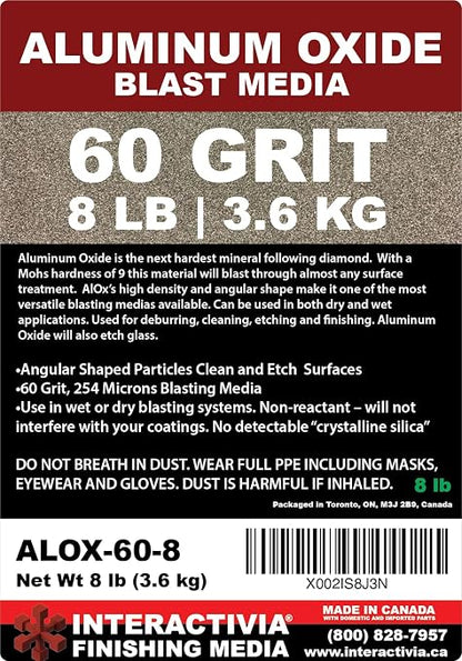 #60 Aluminum Oxide - 8 LBS - Medium Sand Blasting Abrasive Media for Blasting Cabinet and Blasting Guns.