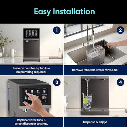 Brio Q60 Sparkling Water Countertop Dispenser with Refillable Tank, No Plumbing Required, Instant Hot & Cold, 4-Stage Reverse Osmosis Filtration, Touch Screen Display, Black
