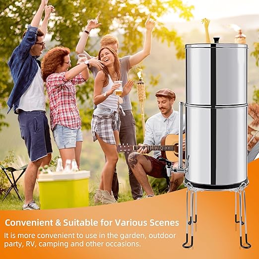 Extra Tall 8" Stainless Steel Gravity-fed Water Filter Stand with Rubber Non-Slip Feet - 9" Diameter, Compatible with Most Medium Size Gravity-fed Water Systems