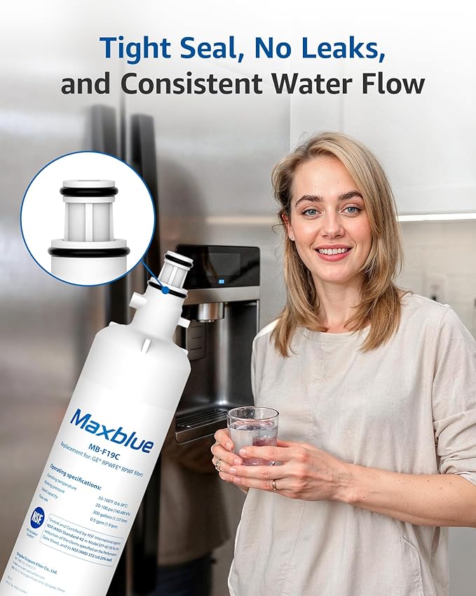 Maxblue MB-F19C Replacement for GE® RPWFE®, RPWF (with CHIP) Refrigerator Water Filter, Compatible with WSG-4, WF277, GFE28GMKES, PFE28KBLTS, GFD28GSLSS, PWE23KSKSS, GYE22HMKES, DFE28JSKSS, 2 Filters