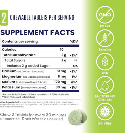 SaltStick Electrolyte FastChews - 120 Green Apple Resealable Chewable Electrolyte Tablets for Hydration, Salt Tablets for Running - 120 Tablets