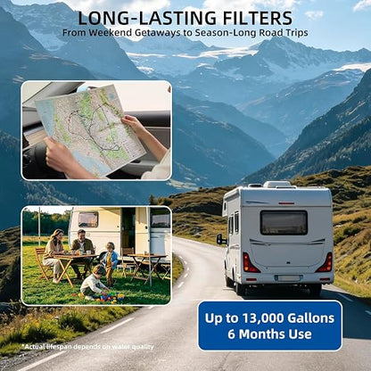 Filterelated Upgraded 3-Stage RV Water Filter w/Bracket, PP+Polyphosphate, Carbon Block & 0.01μm UF, 3/4" Brass Fittings, Reduces Sediment, Chlorine, Metals, Odors – for Camper, Boat, Garden