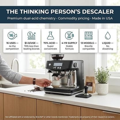 Think Crucial Descaler for Breville Espresso Machines – 16 Uses Super Concentrate Descaling Solution – Barista Express, Bambino, Oracle – Liquid Formula – 4-Year Supply* – 16 fl oz