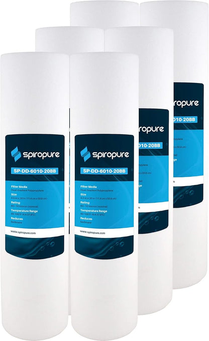 SpiroPure SP-DD-6010-20BB 20x4.5 BB 10 Micron Spun Melt-Blown Polypropylene Water Filter Cartridge SDC-45-2010 (Case of 6)