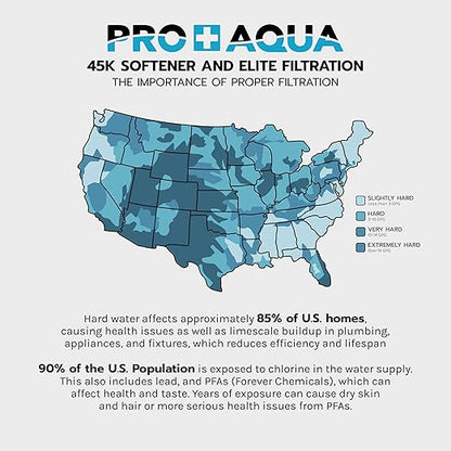 PRO+AQUA PRO-E-S45E Whole House Water Filtration System with 45,000 Grain Water Softener Combo | 3-Stage Filtration | for 4–6 People | Premium Resin | Easy Install Kit
