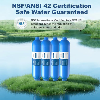 RV Water Filter with 2 Flexible Hose Protector, NSF Certified, 4 Pack Inline Water Filter Reduces Chlorine, Bad Taste, Odor, Sediment, RV Accessories for Campers, Marine, Garden Hose, Boat