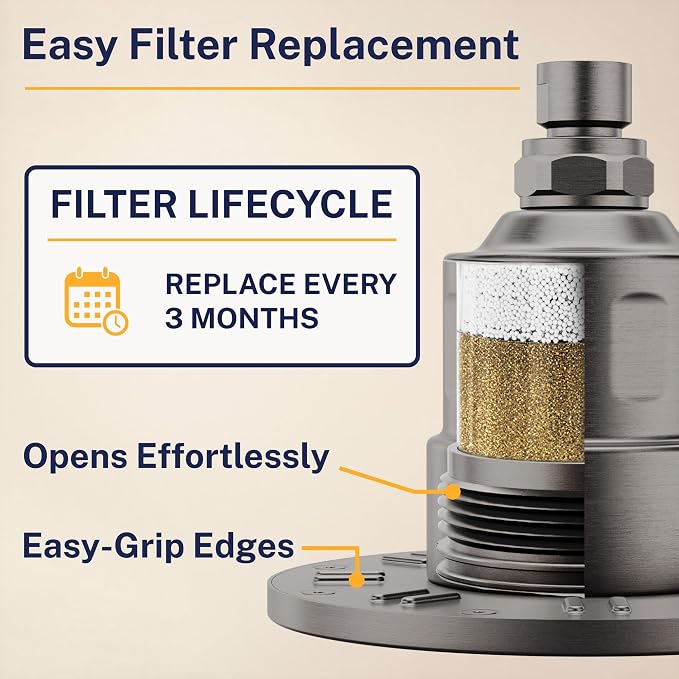 Gillian Filtered Shower Head for Hard Water - High Pressure Metal Showerhead Filter For Hair and Skin with Genuine KDF-55 - Removes Toxic Chemicals, Chlorine and Heavy Metals, Gray