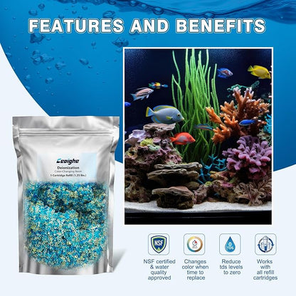 Mixed Bed Deionization Color Changing DI Resin Filter Cartridge Refill, Reduces Total Dissolved Solids to Zero, Ensures Superior Water Quality(2 Pcs)