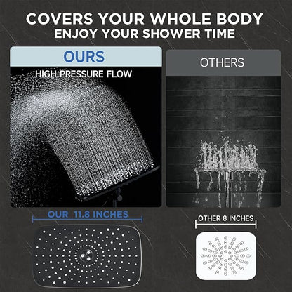 Veken 11.8" Rain Shower Head with Handheld, High Pressure Handheld Shower Heads with Multi Spray Modes, Rainfall Combo with 15" Metal Extension Arm,Detachable Dual Shower, Long 6 ft. Hose,Matte Black