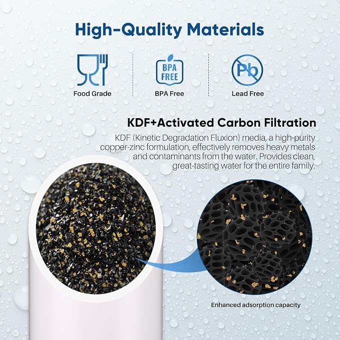 PUREPLUS 10" x 4.5" Whole House KDF Water Filter, Heavy Metal Removal Replacement Water Filter, 5 Micron, RFN10BB-CKDF, 1PACK