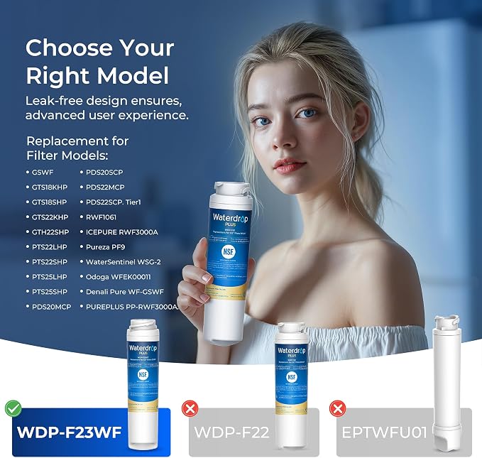 Waterdrop Plus GSWF Refrigerator Water Filter Replacement for GE® GSWF | Replacement for GE® GSWF Smart Water 238C2334P001, Kenmore® 46-9914, 9914,Certified NSF 401&53 Reduce lead and PFAS