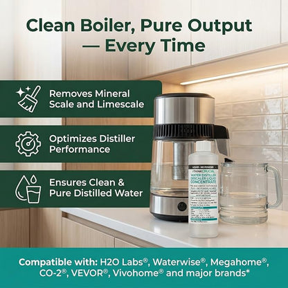 Think Crucial Water Distiller Descaler Liquid — Compatible with H2O Labs, Megahome, Waterwise, VEVOR, Durastill — 16 fl oz