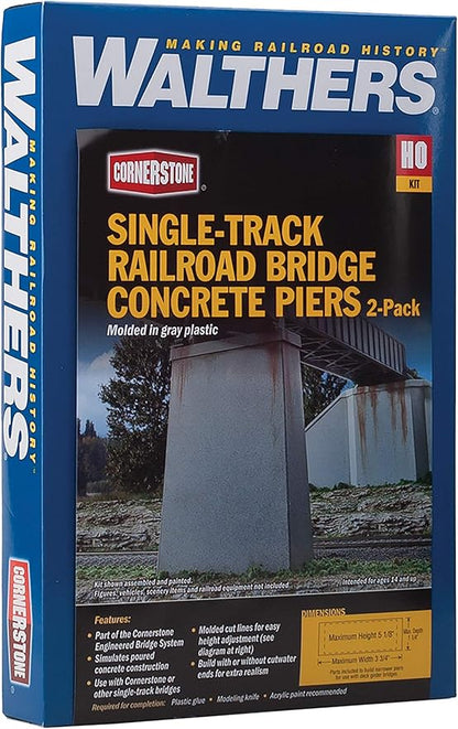 Walthers Cornerstone Single-Track Railroad Bridge Concrete Piers pkg(2) 933-4550 HO Scale Model Railroad - Structure Kit