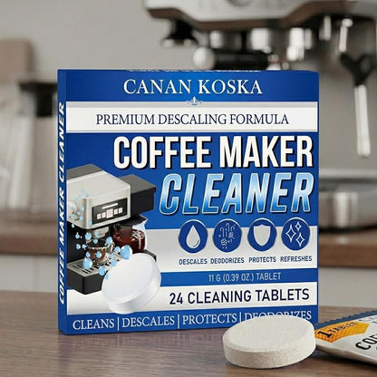 Coffee Machine Descaler Tablets 24 Count – Universal Coffee Maker Cleaner – Removes Limescale, Improves Taste & Performance – Compatible with Most Machines