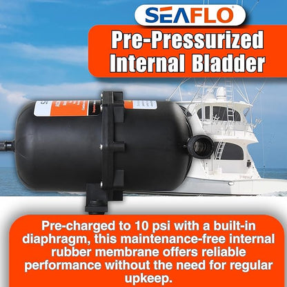 SEAFLO Accumulator Tank Water Pump Flow Control with Internal Bladder - 125 PSI, 23.5 oz (0.75 L) | Reduces Pump Cycling and Smooths Water Flow for Marine, RV, and Off-Grid Systems