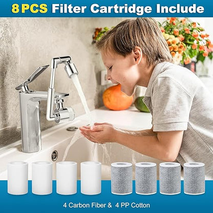 8 PCS Faucet Filter Cartridge Replacement for Kitchen & Bathroom Sink, 4 PP Cotton Fiber 4 Carbon Fiber for Faucet Extender Improve Water Conditions Removes Chlorine Fluoride Heavy Metal