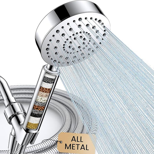 FEELSO Filtered Shower Head with Handheld, 6 Spray High Pressure ALL METAL Shower Head with Filters for Hard Water - Remove Chlorine, Reduce Dry Itchy Skin, Extra-long 72" Hose and Brass Holder