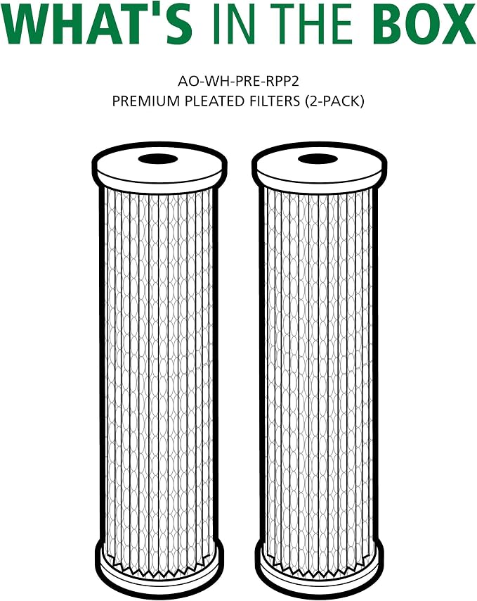 AO Smith 2.5"x10" 40 Micron Sediment Water Filter Replacement Cartridge - 2 Pack - NSF/ANSI 42 Certified - For Whole House Filtration Systems - AO-WH-PRE-RPP2