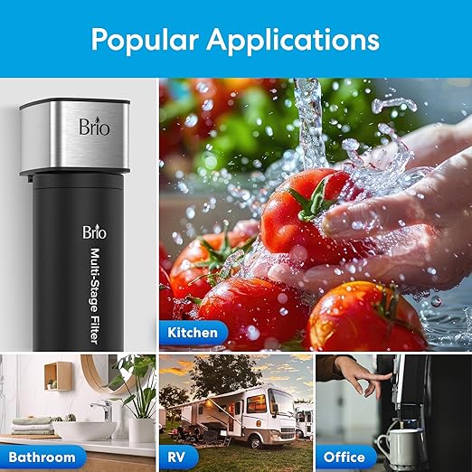 Brio 26" Under Sink Water Filter System for Kitchen & Bathroom Faucet | 3-Stage Single Housing 0.5 Micron Filters PFAS, Chlorine, Lead, Mercury+ | 25,000 Gallons/2 Years | NSF/ANSI 42 & 372 Certified