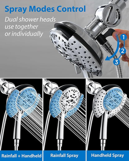 INAVAMZ 2-in-1 Filtered Shower Head with Handheld: Dual Shower Heads with Rain Shower & Handheld Shower Head, 10-Mode Detachable Shower Head with Massage Spray, Shower Trim Systems