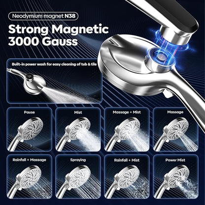 Shower Head with filtered Handheld High Pressure daul Shower Heads with Handheld Spray Combo and 10 Sprays Handheld Shower Head Detachable Shower head Built-in Magnetic Docking and Power Jets Chrome
