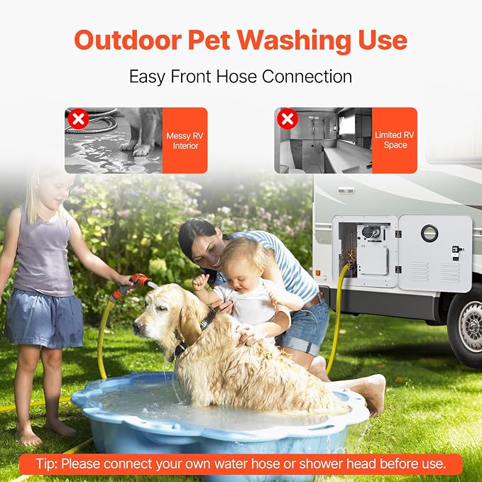 VEVOR RV Tankless Water Heater, 65000 BTU, Instant Shower with 15 x 15 in White Door and Remote Controller, Ideal for RVers' Family Everyday Use