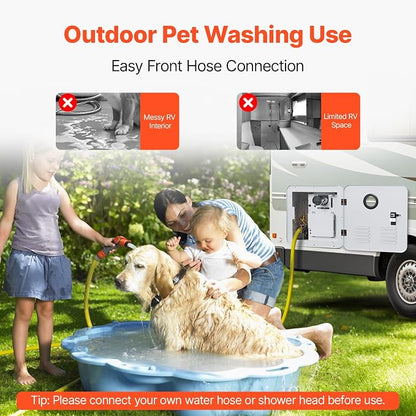 VEVOR RV Tankless Water Heater, 65000 BTU, Instant Shower with 15 x 15 in White Door and Remote Controller, Ideal for RVers' Family Everyday Use