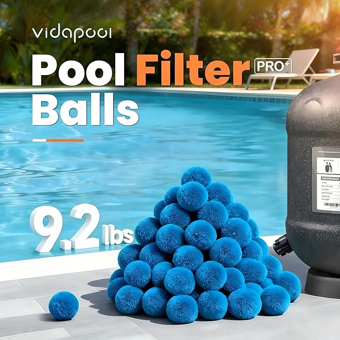 9.2 lbs Pool Filter Balls for Sand Filters, Reusable Blue Filter Media Balls for All Sand Filter Systems, Efficient & Lightweight Pool Sand Filter Balls, Replaces 300 lbs Pool Filter Sand