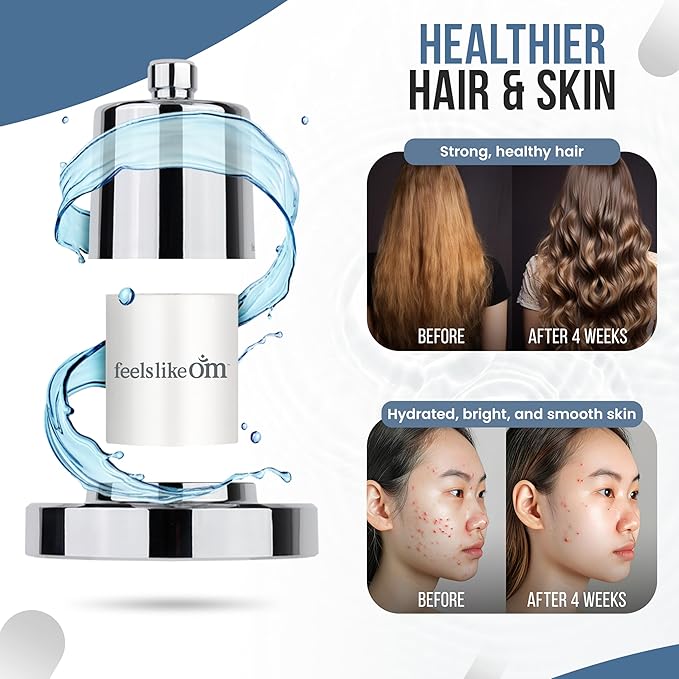 Feels Like Om Filtered Shower Head with Water Softener - High Pressure Shower Head Filter for Hard Water - Shower Filter removes Toxic Chemicals & Chlorine - Best Shower Filter for Hair & Skin