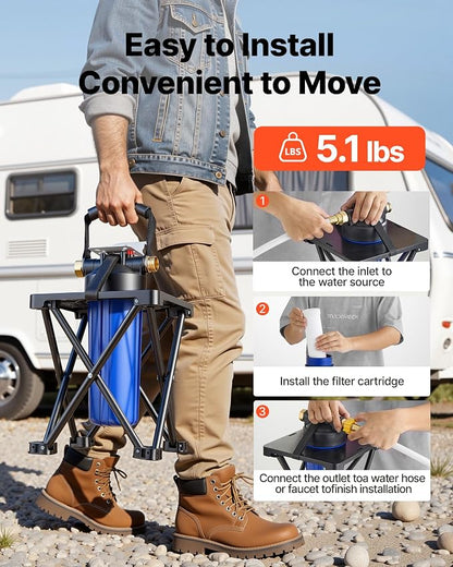 VEVOR RV Water Filter System for Campers, RVs & Travel Trailers, 2.5 x 10 in 5-Micron Filter with Cartridge & Bracket, Reduces Sediment, Chlorine, Bad Taste & Odors