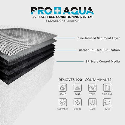 PRO+AQUA Whole House 10 GPM Salt-Free Water Softener Bundle with Single-Stage Carbon Infused Pre-Treatment Filter System | Removes Sediment, Chemicals, Chlorine, Contaminants, & Odor (10 GPM)