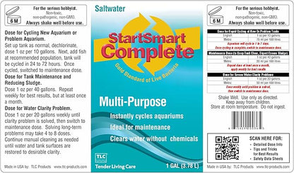 TLC Products StartSmart Complete Saltwater Aquarium Cycle Starter & Beneficial Nitrifiers, Supports Clear Water & Biofiltration, Reduces Excess Sludge, 1 Gallon (3.78 L)