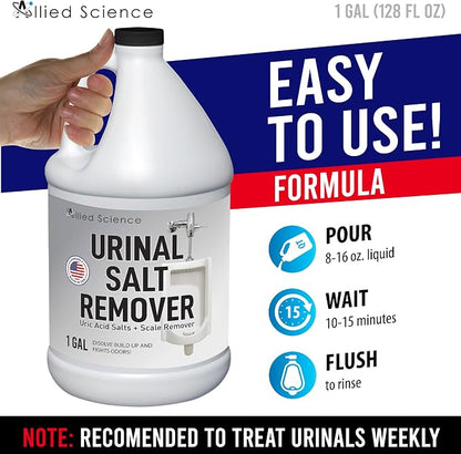 Allied Science Urinal Salt Remover - Uric Acid Salts Scale Remover Unclogs Urinals and Removes Uric Acid Odors - 1 Gallon / 128 fl oz