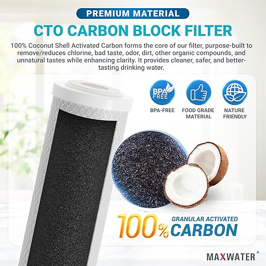 20 x 4.5 Whole House 1 Stage CTO Coconut Shell Carbon Block Water System w/ 1" NPTF Port Housing Head Includes 5 Micron CTO Filter, Gauge & Bracket BB-20B WH100SP WDS150K CB1-CAB20-BB DB20P