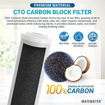 20 x 4.5 Whole House 1 Stage CTO Coconut Shell Carbon Block Water System w/ 1" NPTF Port Housing Head Includes 5 Micron CTO Filter, Gauge & Bracket BB-20B WH100SP WDS150K CB1-CAB20-BB DB20P