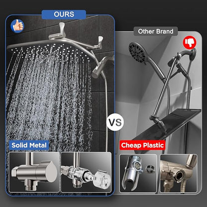 Veken 11.8" Rain Shower Head with Handheld, High Pressure Handheld Shower with Multi Spray Modes, Rainfall Combo with Metal Extension Arm, Detachable Dual Showerhead, Bathroom Decor, Starlight