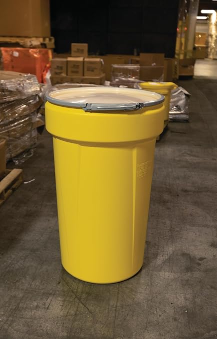 Eagle Plastic Drum, 55 Gallon Drum, DOT Compliant, Made in USA, Yellow | High-Density-Polyethylene Construction, Open Head Lab Pack Drum, Metal Lever-Lock Lid, Hazardous Material Storage, Transport