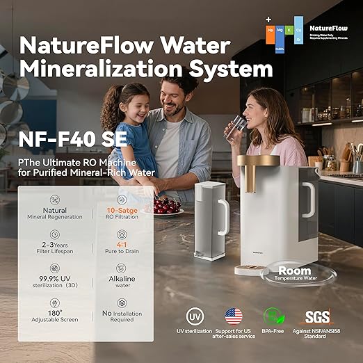 F40 SE Reverse Osmosis Water Filter Countertop with UV, Natural Remineralization,10-Stage RO Filtrations, 4:1 Pure to Drain, pH9 Alkaline Water Purifier,BPA Free,NSF/ANSI/UL/FDA