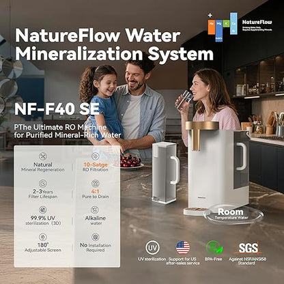 F40 SE Reverse Osmosis Water Filter Countertop with UV, Natural Remineralization,10-Stage RO Filtrations, 4:1 Pure to Drain, pH9 Alkaline Water Purifier,BPA Free,NSF/ANSI/UL/FDA