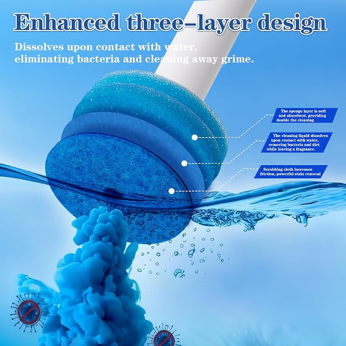 PeiTuSangJin Disposable Toilet Brush Wand kit,Auto-Ejecting32 Refills | 360° Dead-Angle-Free Cleaning,3 Air-Purifying Scent Rings,Wall-Mounted Disposable Toilet Brush(1+32)