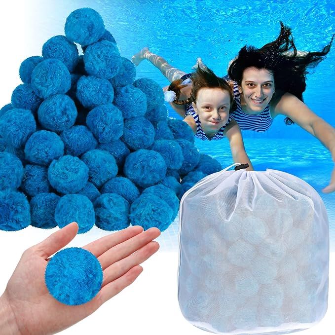 Zubebe 4.6 lbs Pool Filter Media Balls Fiber Filter Media for Swimming Pool Sand Filters and Bath Center Bathtubs Spas Aquarium Grime Cleaning Scum (Blue)