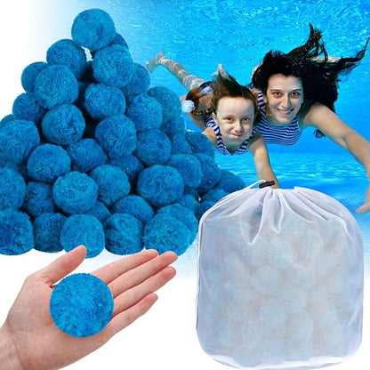 Zubebe 4.6 lbs Pool Filter Media Balls Fiber Filter Media for Swimming Pool Sand Filters and Bath Center Bathtubs Spas Aquarium Grime Cleaning Scum (Blue)