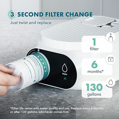 Piurify Compact 50 OZ Countertop Electric Water Filter Pitcher | Removes 99% of Lead, Microplastics, PFAS & Chlorine | Advanced Carbon Block & UltraFiltration Technology | 6 Months Filter Life