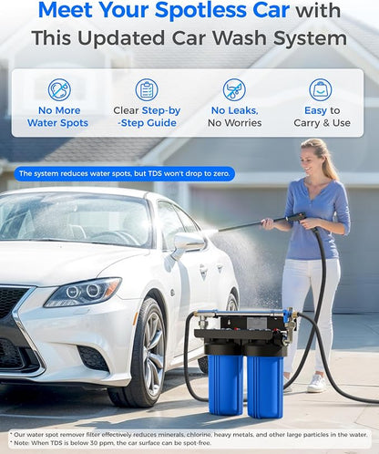 Waterdrop CWE Spotless Water System for Car Wash, Deionized Water System | Resin Water Deionizer, Spot Free Rinse for Cars, RVs, Motorcycles & Boats, with Bypass Valve, 10 Inch