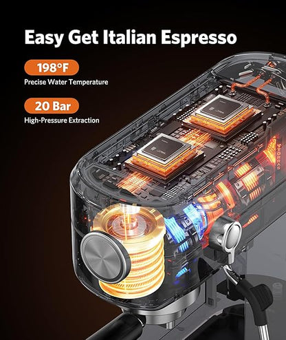 COWSAR Espresso Machine,Expresso Coffee Machines,Espresso Maker with Milk Frother Steam Wand & 40oz Removable Water Tank，Stainless Steel Compact Cappuccino & Latte Machine